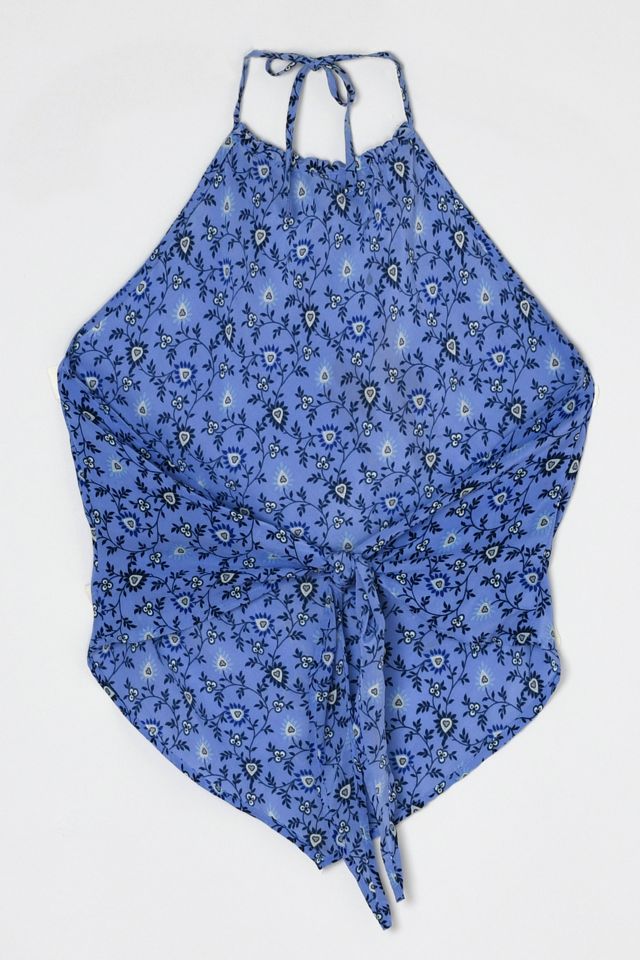 Vintage Y2k Printed Silk Tied Halter Top #1