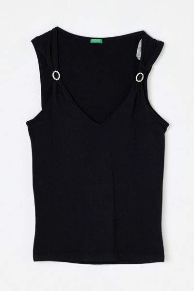 Vintage Y2k V-Neck Top with Rhinestone Brooches