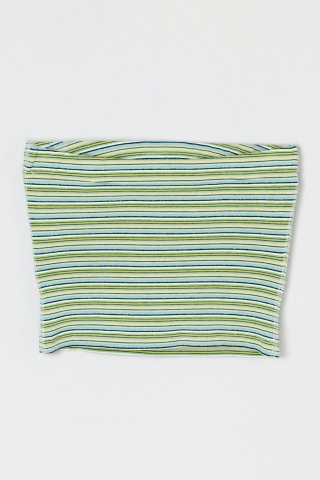 Vintage Y2k Green & Blue Striped Tied Strapless Top #1