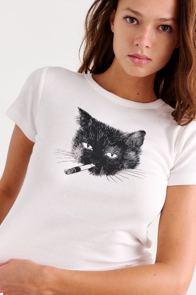 Smoking Cat Graphic Cotton Slim Tee #1