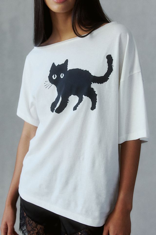 Spooky Cat Graphic Oversized Off-The-Shoulder Tee #2