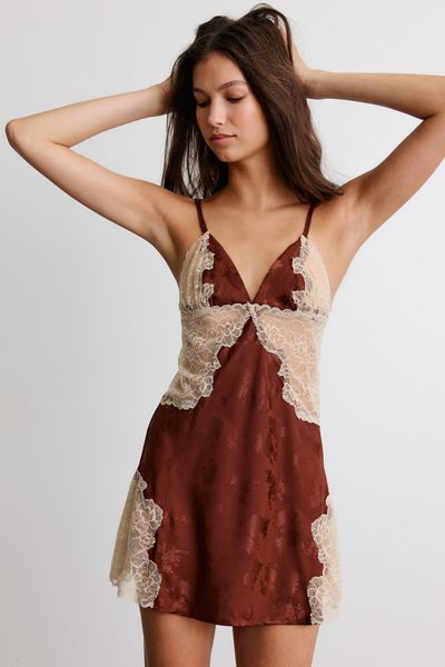 Out From Under Jackie Jacquard Satin Lace Trim Slip