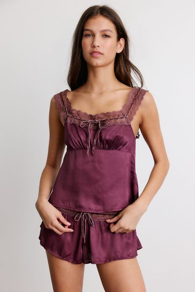 Out From Under Mia Ribbon + Lace Trim Satin 2-Piece PJ Set