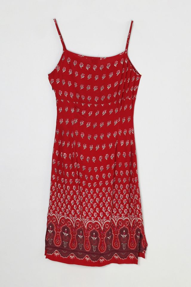 Vintage Y2k Red Printed Midi Dress #1