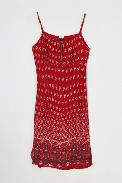 Vintage Y2k Red Printed Midi Dress