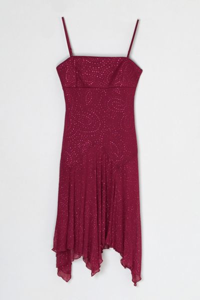 Vintage Y2k Dark Pink Glittered Mini Dress