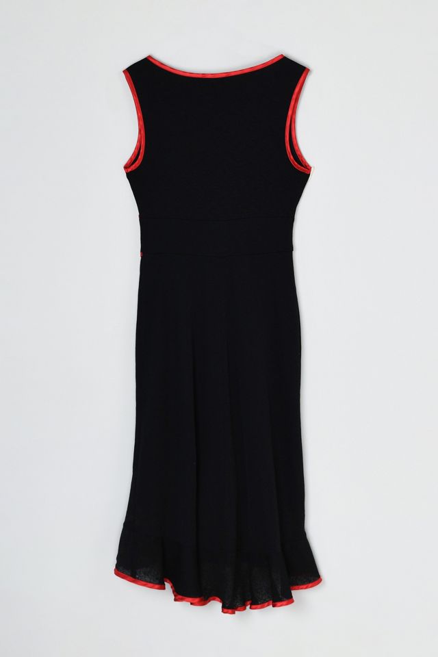 Vintage Y2k Black Midi Dress with Red Satin Bands #1