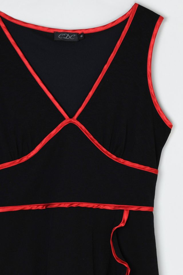 Vintage Y2k Black Midi Dress with Red Satin Bands #2