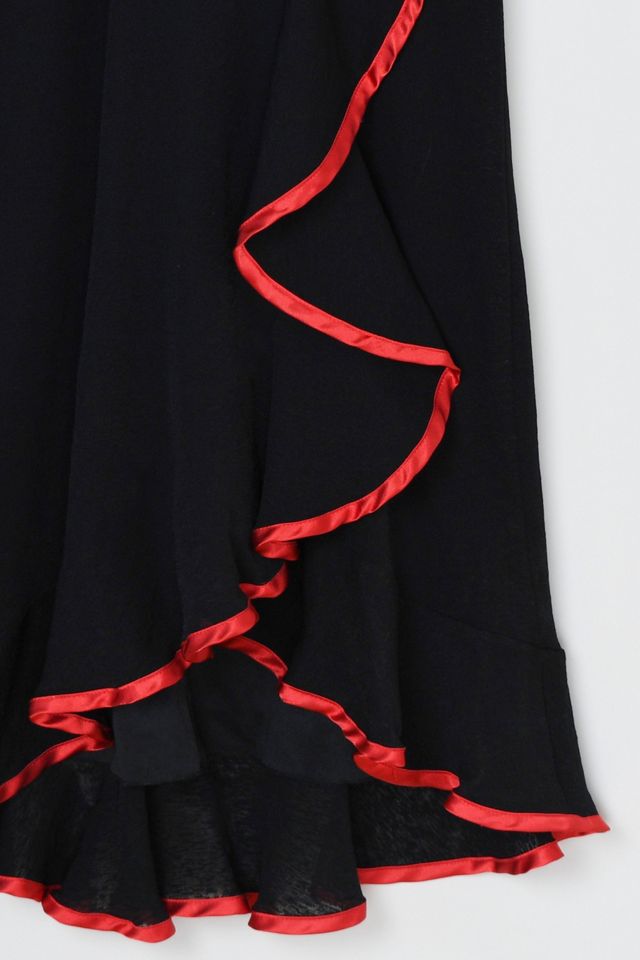 Vintage Y2k Black Midi Dress with Red Satin Bands #3