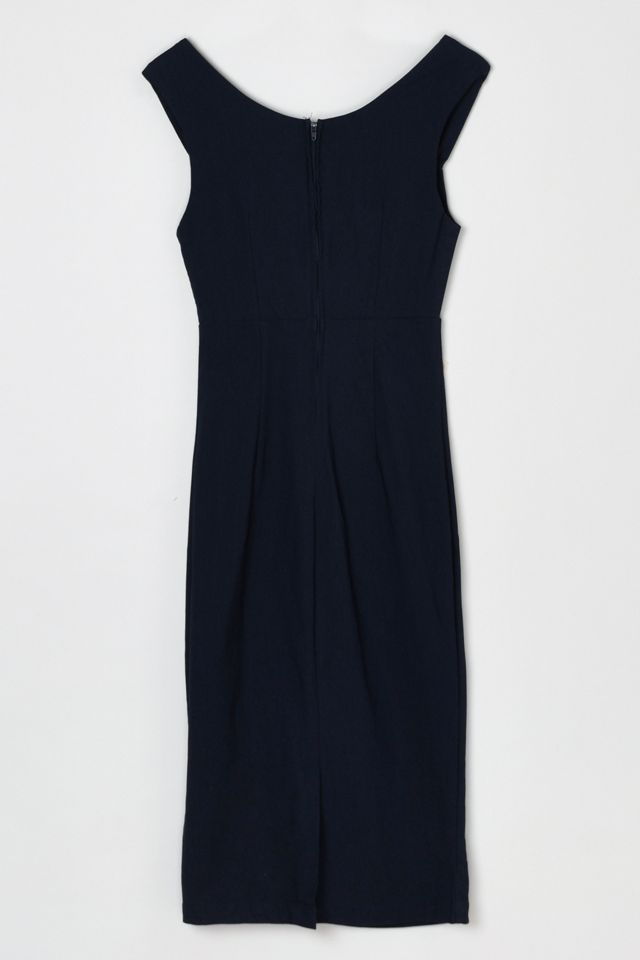Vintage Y2k Navy Blue Ruched Midi Dress #1