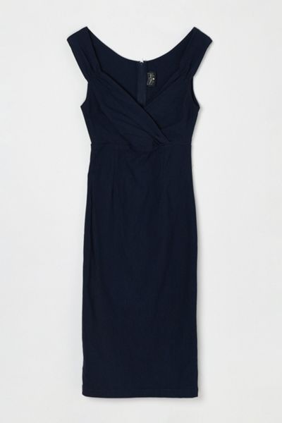 Vintage Y2k Navy Blue Ruched Midi Dress