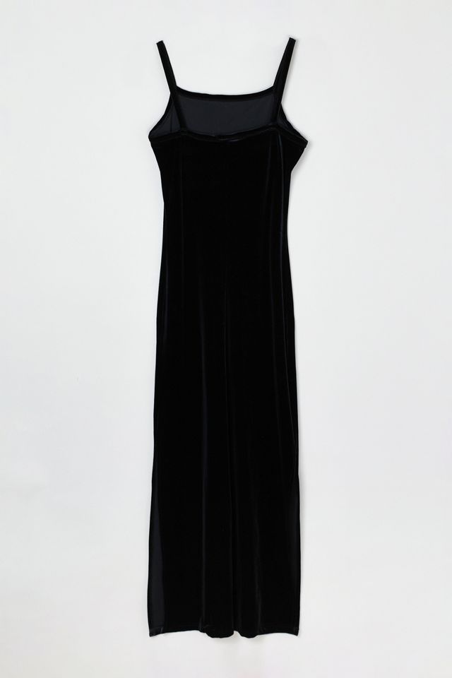Vintage Y2k Black Velvet Ankle-Length Dress with Glittered Dragon #1