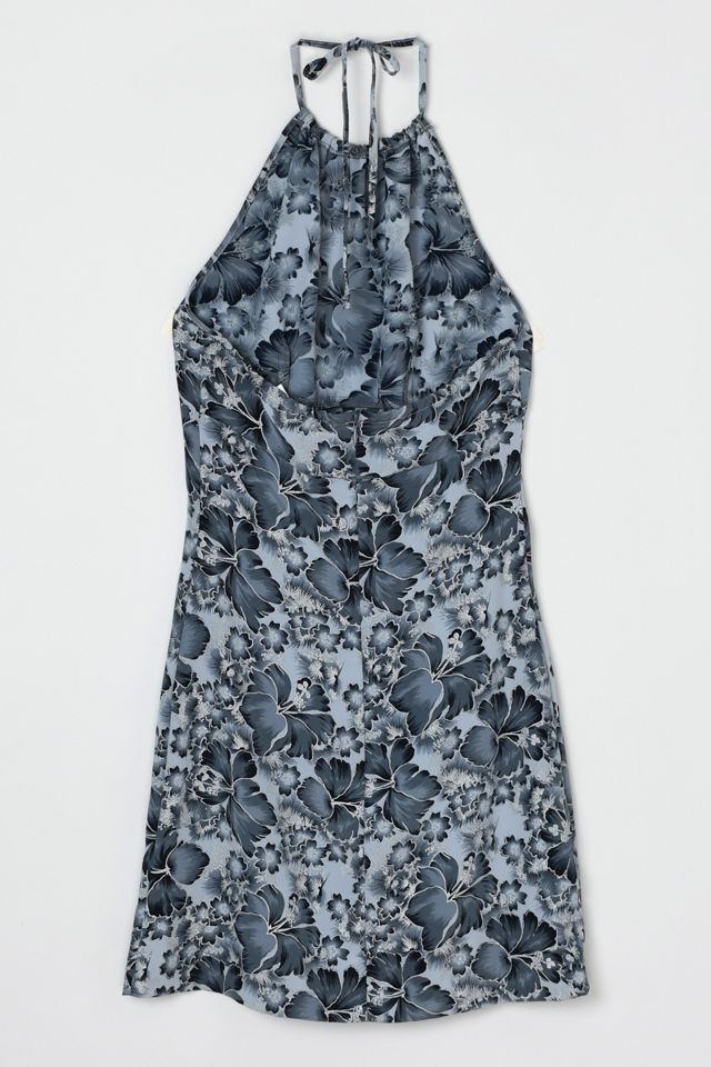 Vintage Y2k Dark Grey Printed Halter Mini Dress #1