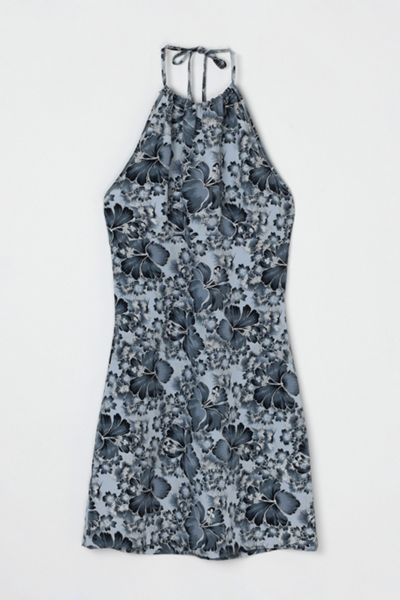 Vintage Y2k Dark Grey Printed Halter Mini Dress