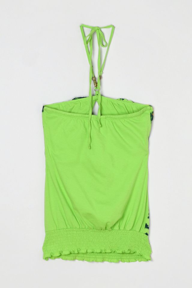 Vintage Y2k Printed Halter Top with Beaded Tie #1