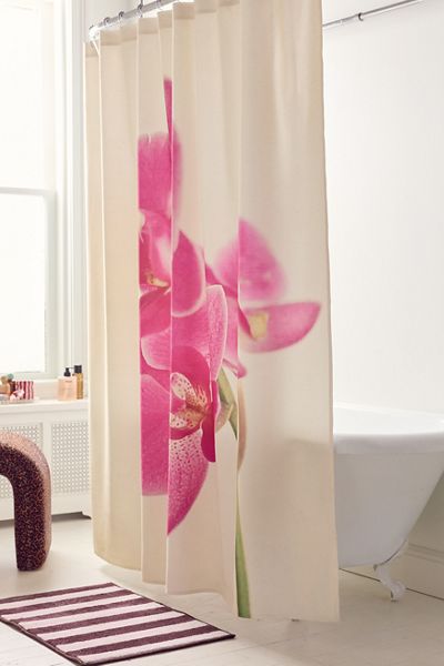 Pink Orchid Flower Printed Shower Curtain