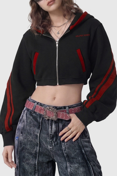 Aelfric Eden Cropped Contrast Stripe Zip Up Hoodie