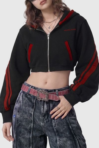 Aelfric Eden Cropped Contrast Stripe Zip Up Hoodie
