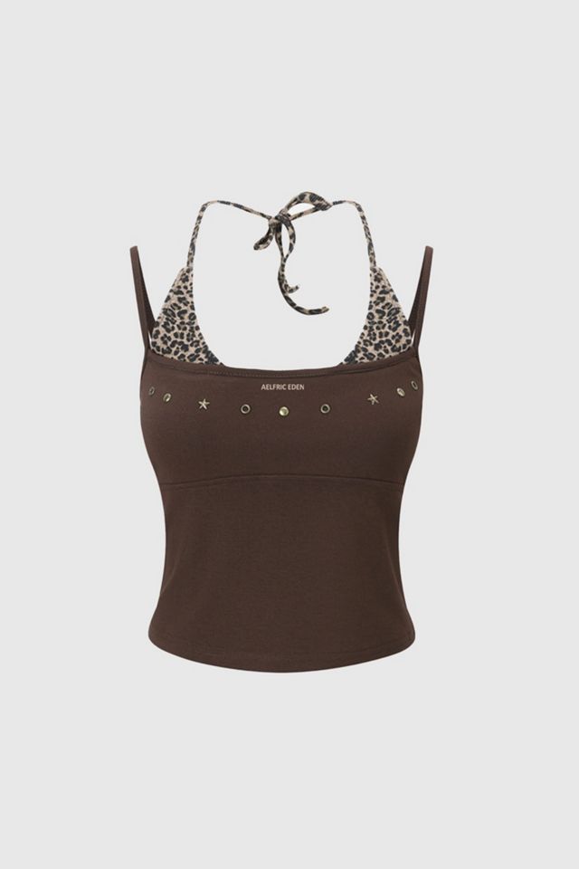 Aelfric Eden Leopard Halter Studded Cami Top #3