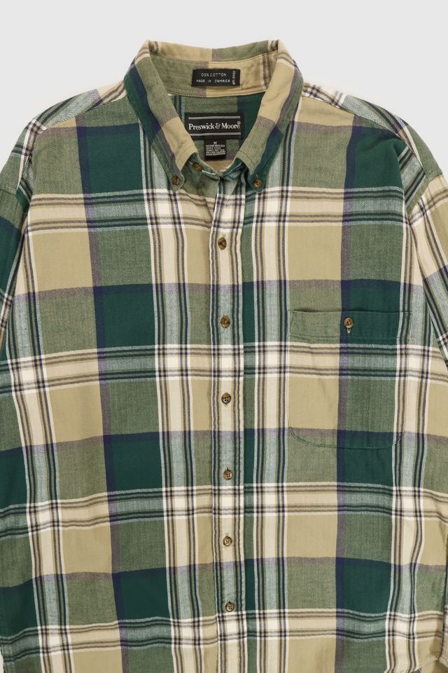 Vintage Green Plaid Button-Down Shirt #1