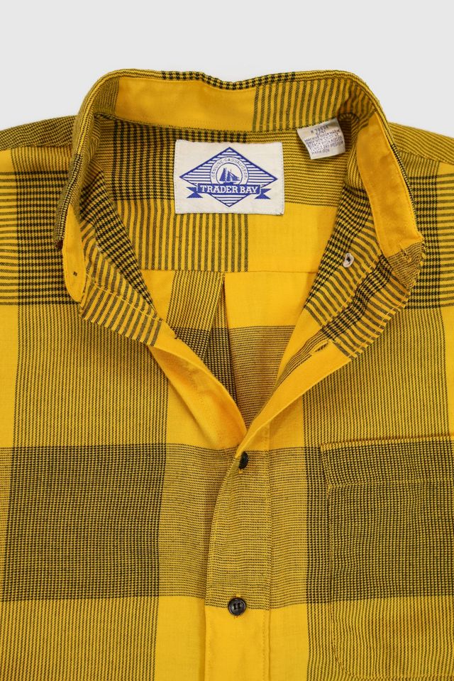 Vintage Yellow Check Pattern Button-Down Shirt #3