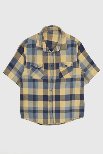 Vintage Short Sleeve Plaid Cut Off Button-Down Shirt