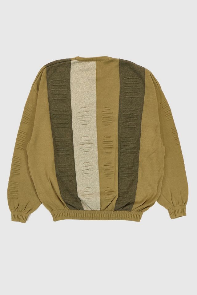 Vintage Green Pattern V-Neck Sweater #1