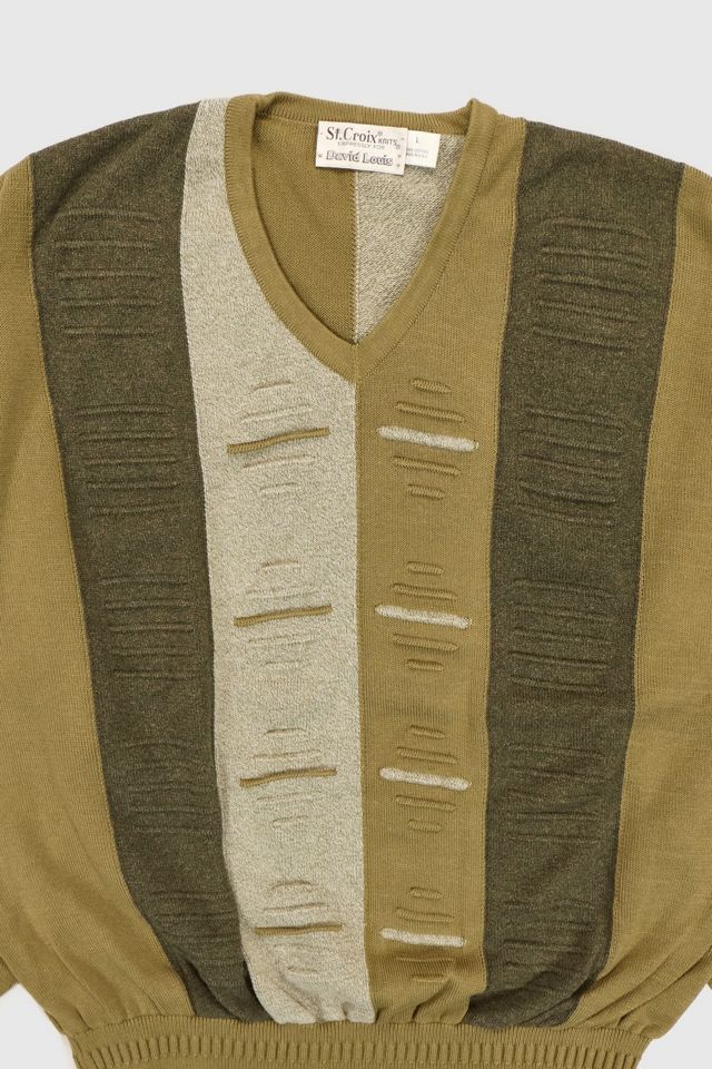Vintage Green Pattern V-Neck Sweater #2