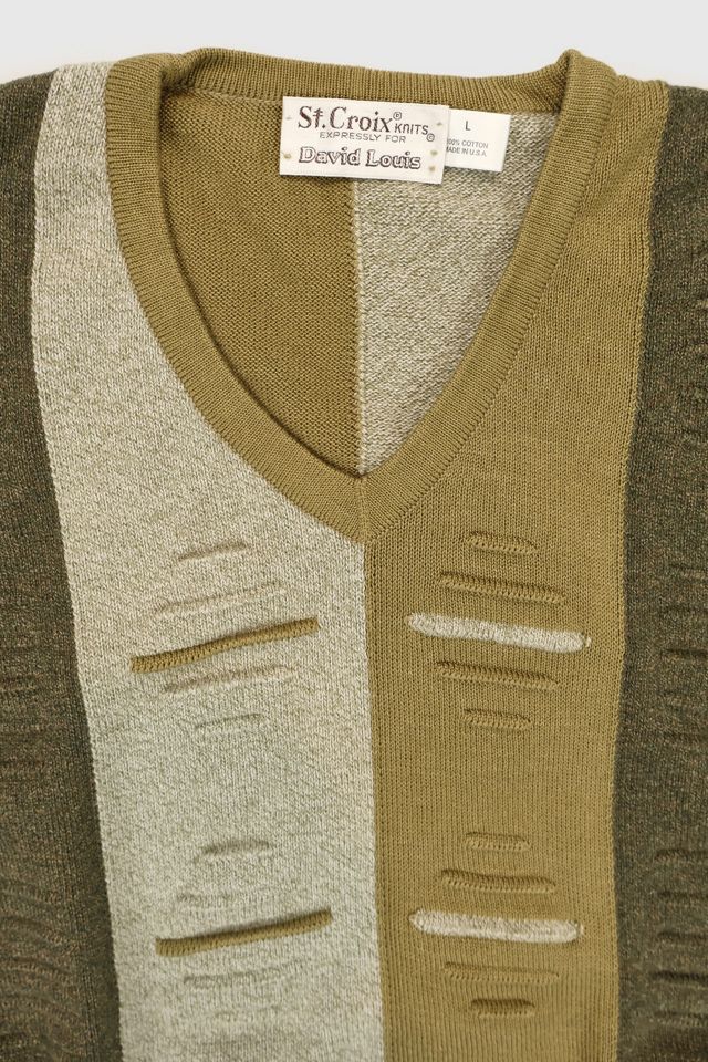 Vintage Green Pattern V-Neck Sweater #3