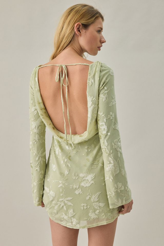 For Love & Lemons Limesicle Velvet Burnout Cowl Back Mini Dress #2