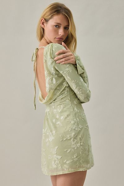 For Love & Lemons Limesicle Velvet Burnout Cowl Back Mini Dress