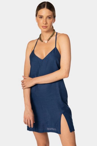 KIBYS Sacred Sun Heli Embellished Linen Mini Dress