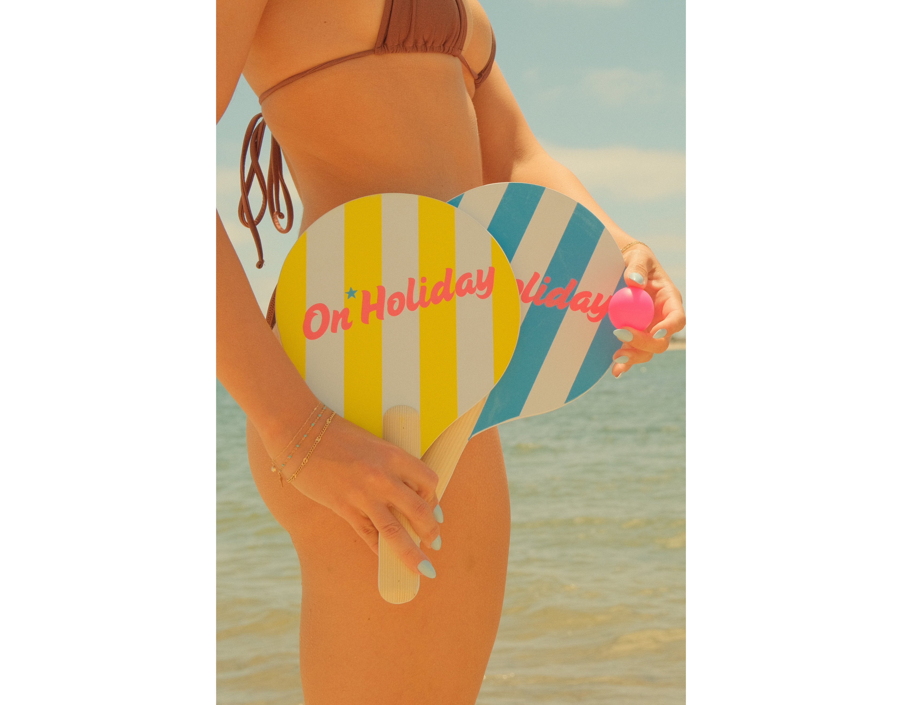On Holiday Pickleball Cabana Stripe Beach Paddle Set