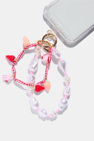 Skinnydip London Strawberry Gingham Pearl Beaded Phone Chain