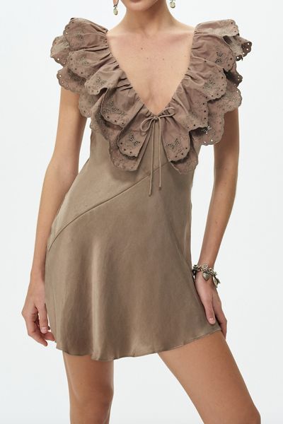 For Love & Lemons Luna Eyelet Lace Trim Mini Dress