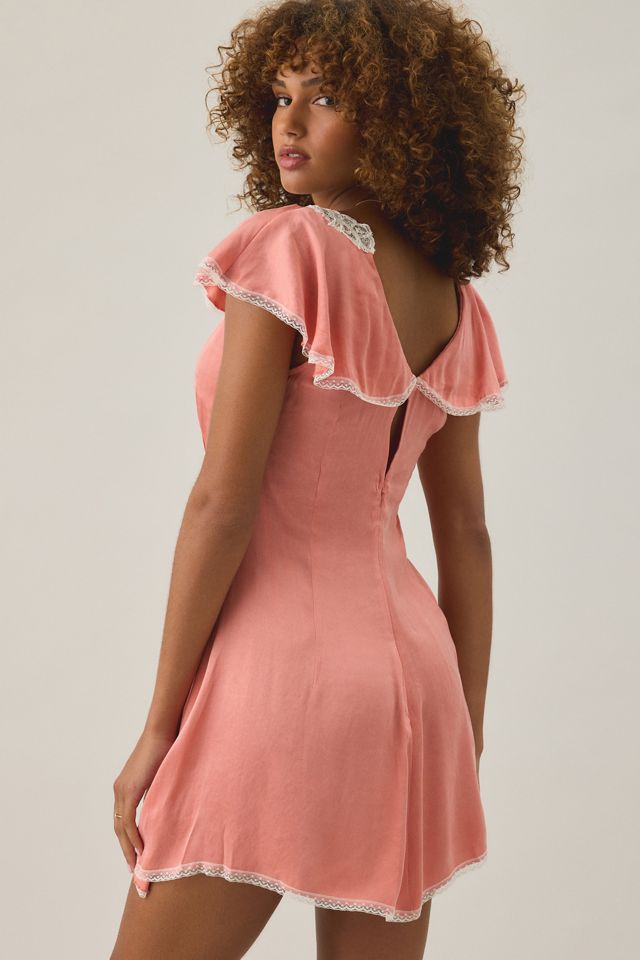 For Love & Lemons Luna Rose Flutter Sleeve Lace Trim Satin Mini Dress #2