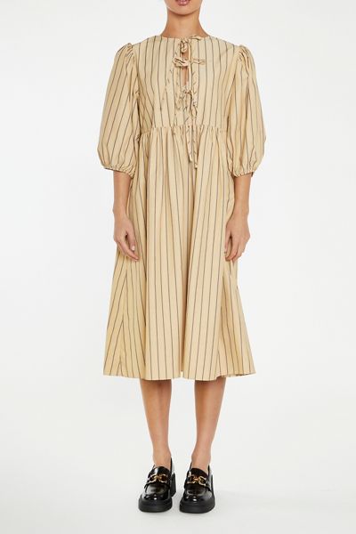 Glamorous Tie-Front Puff Sleeve Babydoll Midi Dress