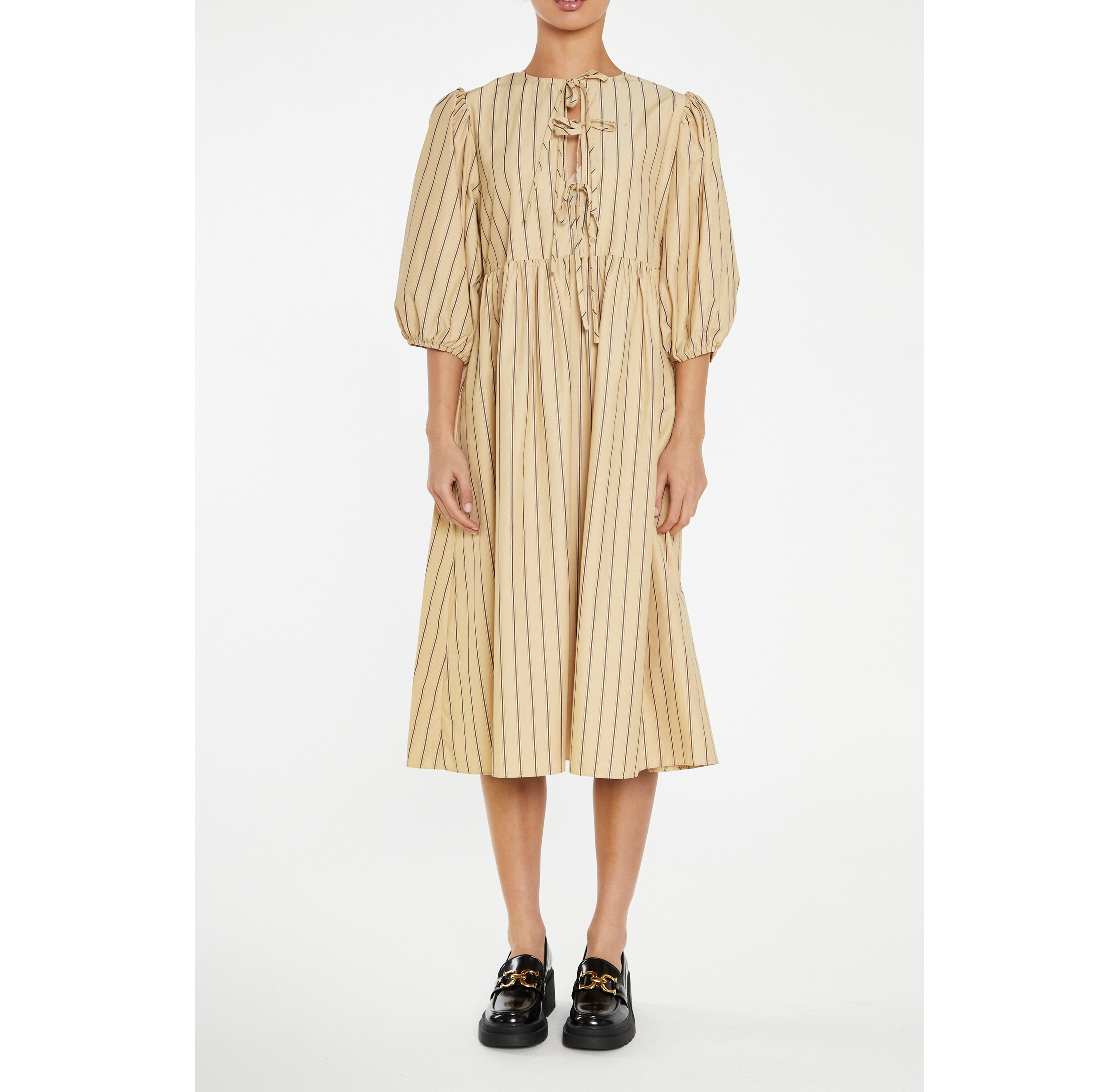 Glamorous Tie-Front Puff Sleeve Babydoll Midi Dress
