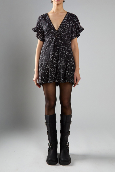 Glamorous Polka Dot Tie-Front Ruffle Babydoll Romper