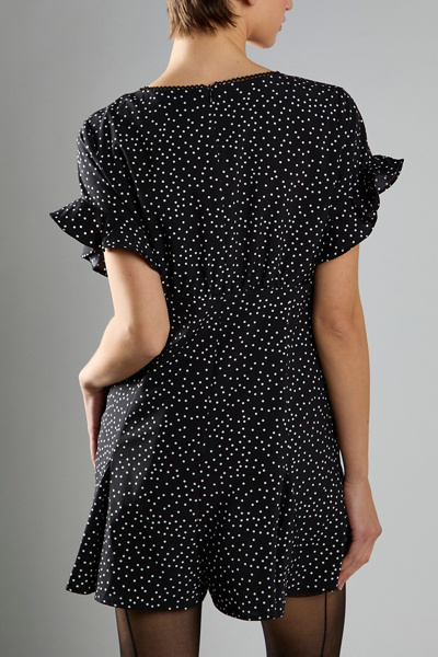 Glamorous Polka Dot Tie-Front Ruffle Babydoll Romper