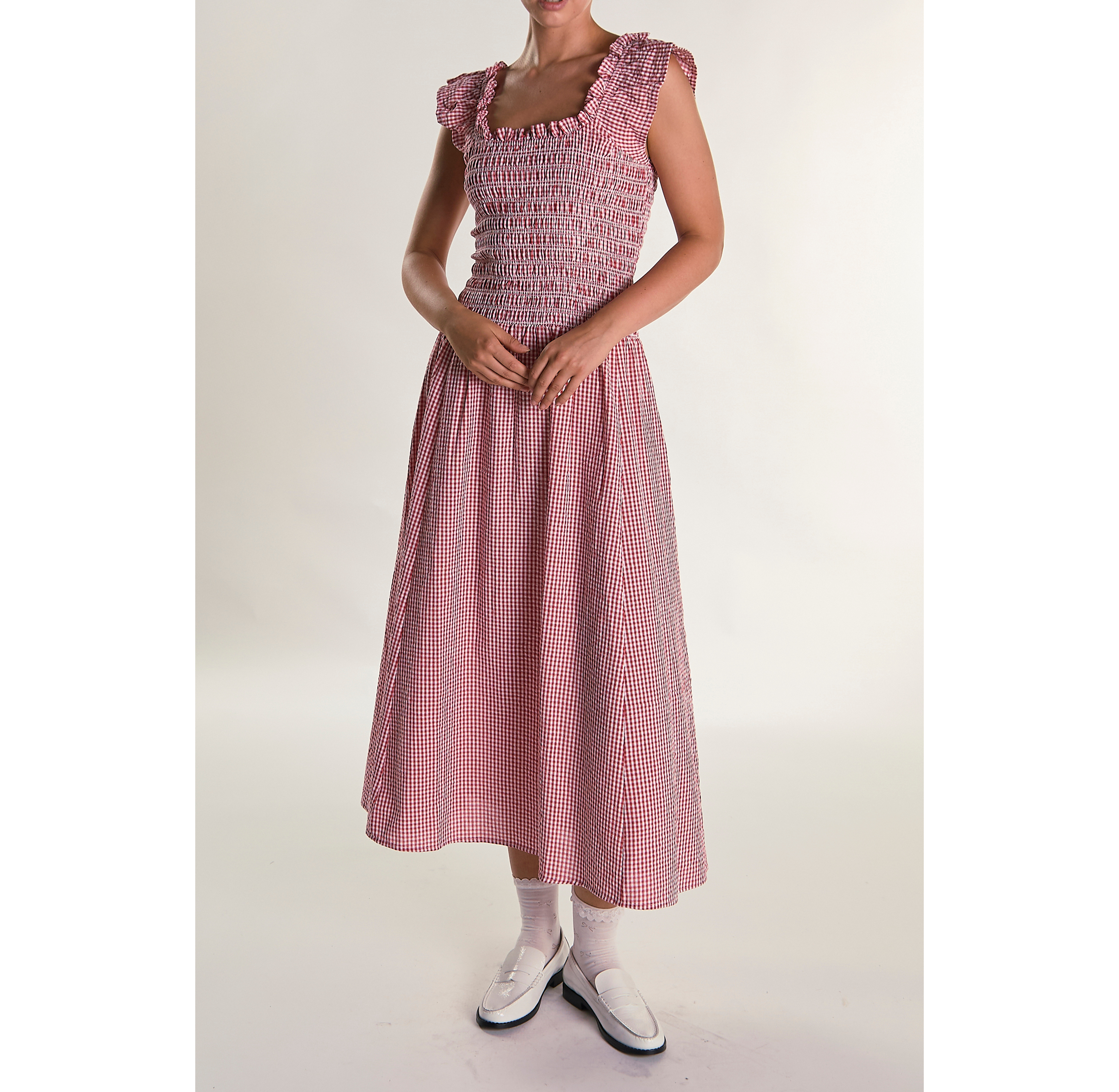Glamorous Flutter Sleeve Smocked Cotton Midi Dress