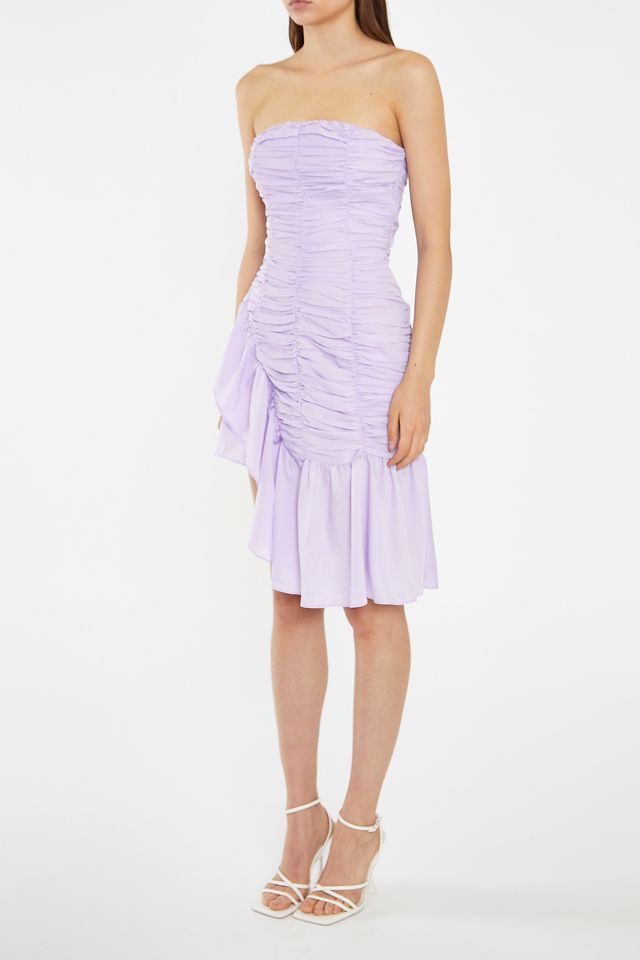 Glamorous Ruched Asymmetric Ruffle Strapless Mini Dress #2