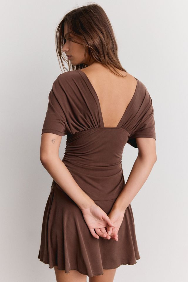 Motel Sunmi Plunging Gathered Drop Waist Mini Dress #4