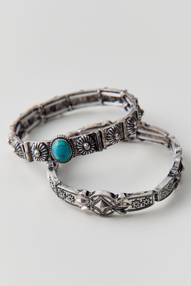 Floral Turquoise Stretch Bracelets Set #1