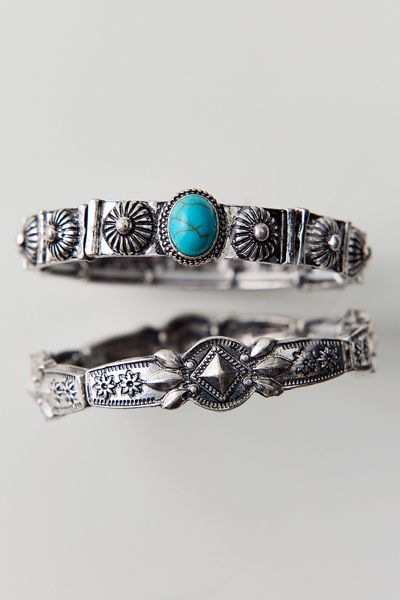 Floral Turquoise Stretch Bracelets Set