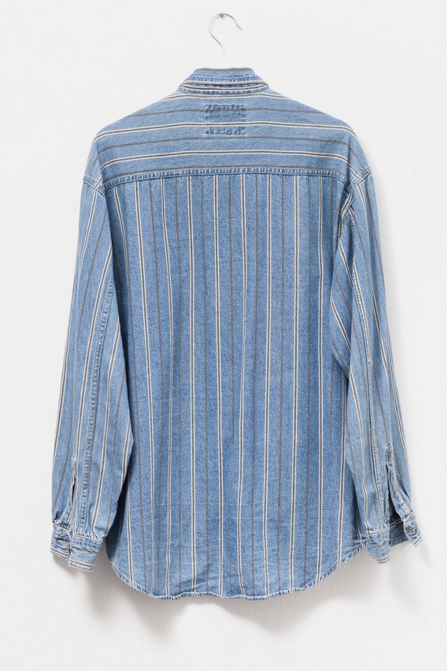 Vintage 1990s Levi’s® Cotton Denim Stripe Long Sleeve Button Up Shirt #1