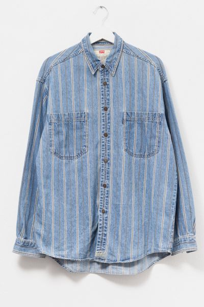 Vintage 1990s Levi’s® Cotton Denim Stripe Long Sleeve Button Up Shirt