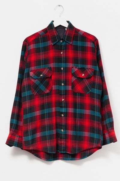 Vintage 1970s Distressed Plaid Button Up Shirt