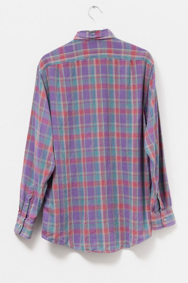 Vintage 1990s Distressed Purple Plaid Cotton Button Up Shirt #1