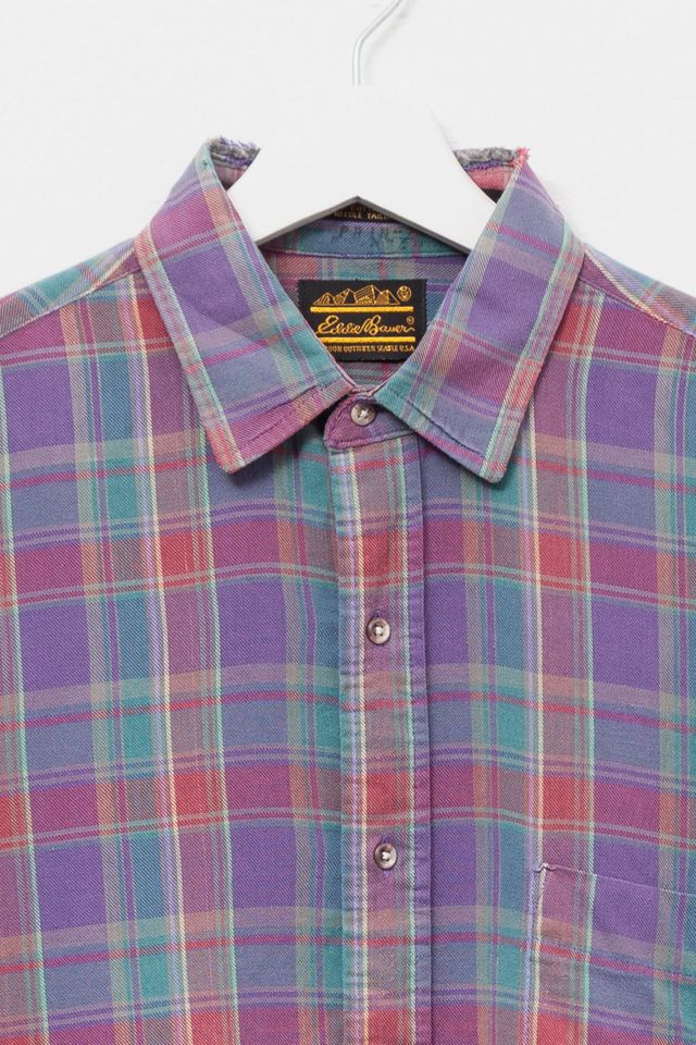 Vintage 1990s Distressed Purple Plaid Cotton Button Up Shirt #2
